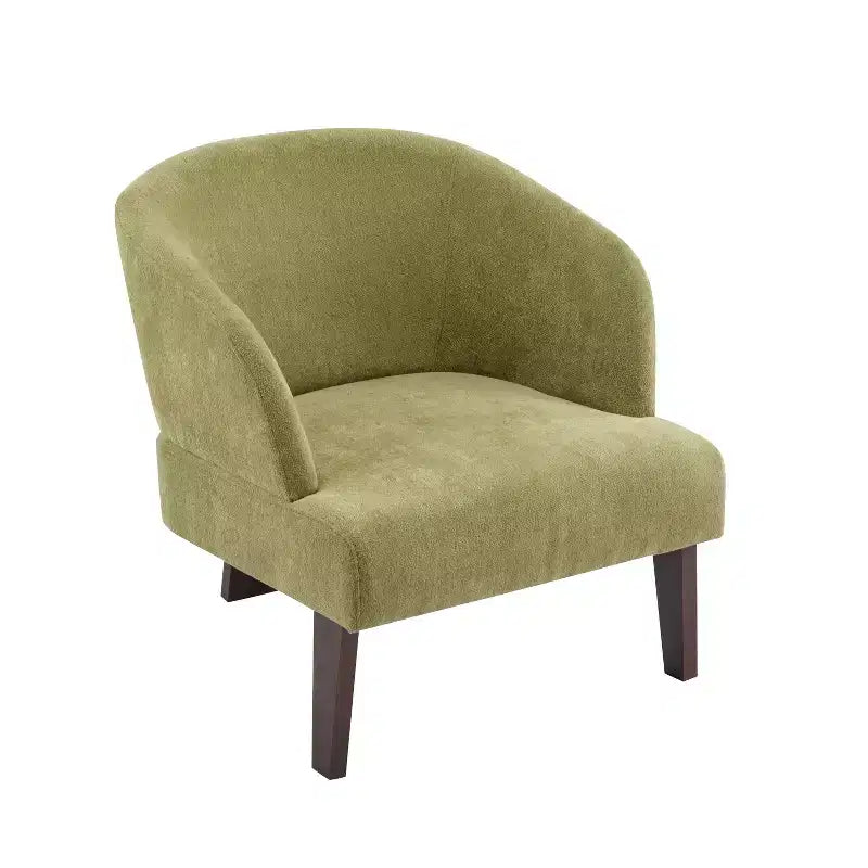 Fauteuil d’appoint moderne avec dossier arrondi et pieds en bois, revêtement en tissu doux, pour le salon ou le bureau