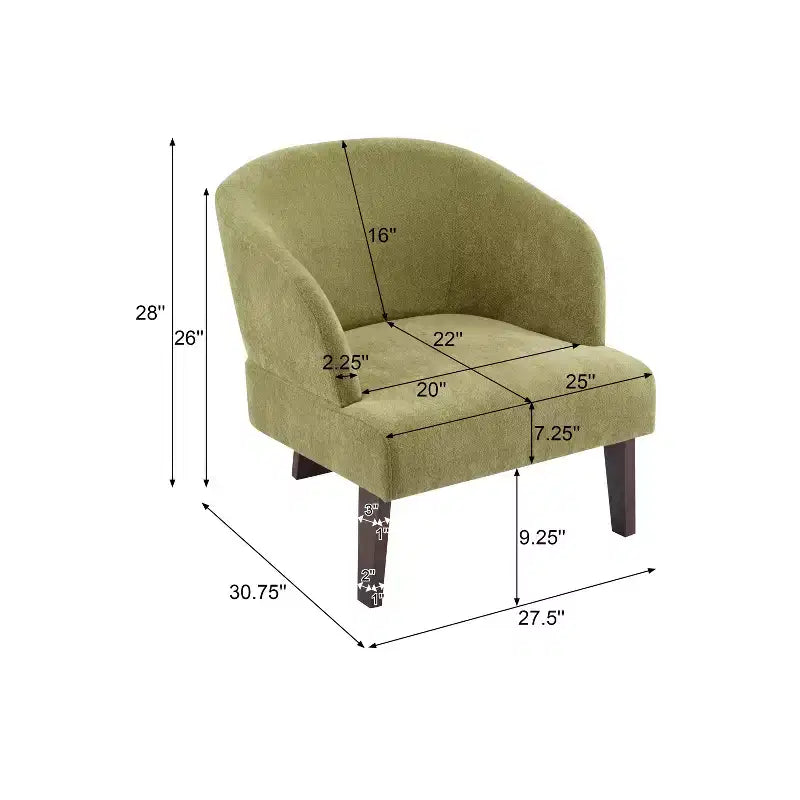 Fauteuil d’appoint moderne avec dossier arrondi et pieds en bois, revêtement en tissu doux, pour le salon ou le bureau