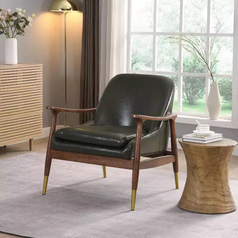 74,2 cm Akzentstuhl im Mid-Century-Stil aus Kunstleder mit messingfarbenen Beinen, für Wohnzimmer oder Büro