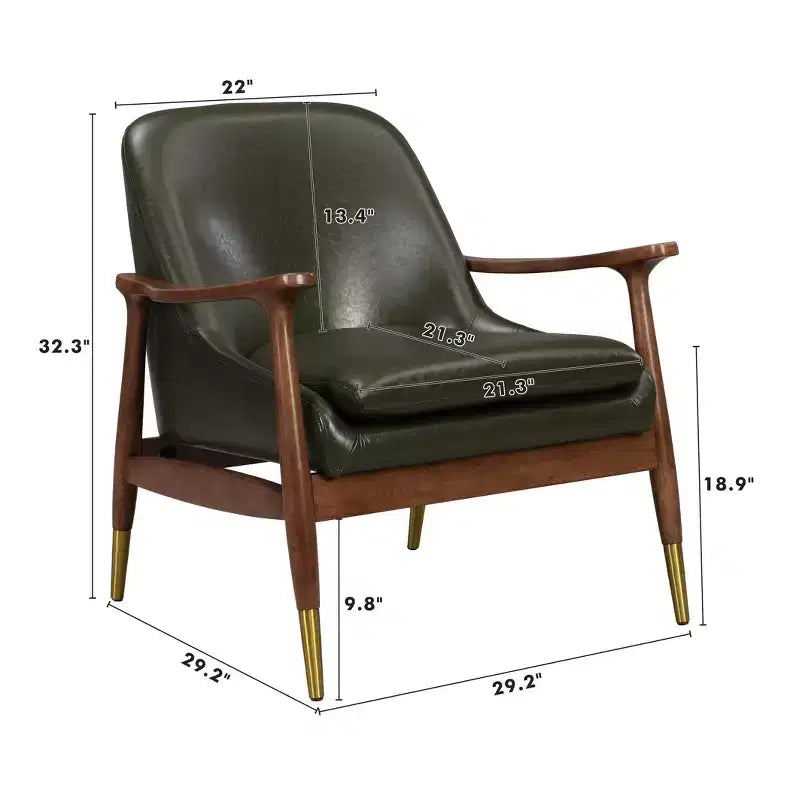 74,2 cm Akzentstuhl im Mid-Century-Stil aus Kunstleder mit messingfarbenen Beinen, für Wohnzimmer oder Büro
