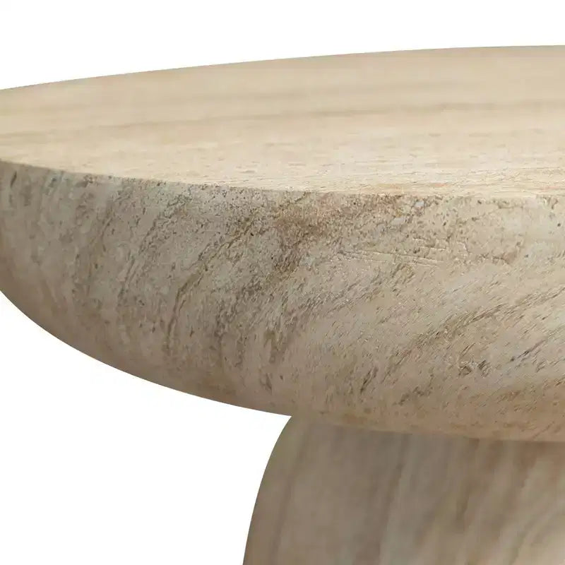 Runder Couchtisch, Akzenttisch mit Fiberstone-Sockel für den Innen- oder Außenbereich, skulpturales Design mit rutschfesten Fußgleitern