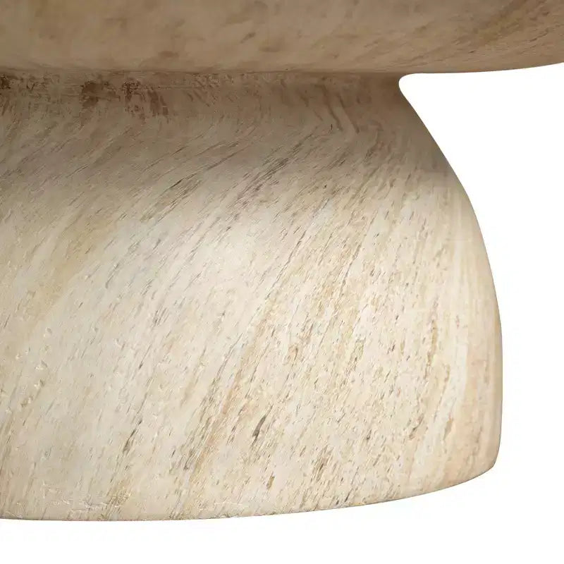 Runder Couchtisch, Akzenttisch mit Fiberstone-Sockel für den Innen- oder Außenbereich, skulpturales Design mit rutschfesten Fußgleitern