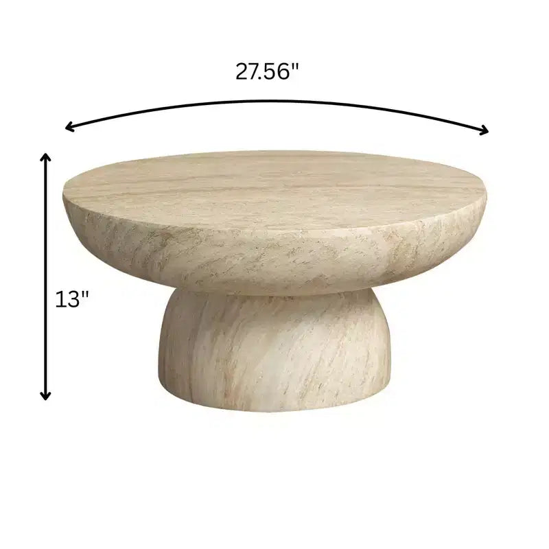 Runder Couchtisch, Akzenttisch mit Fiberstone-Sockel für den Innen- oder Außenbereich, skulpturales Design mit rutschfesten Fußgleitern