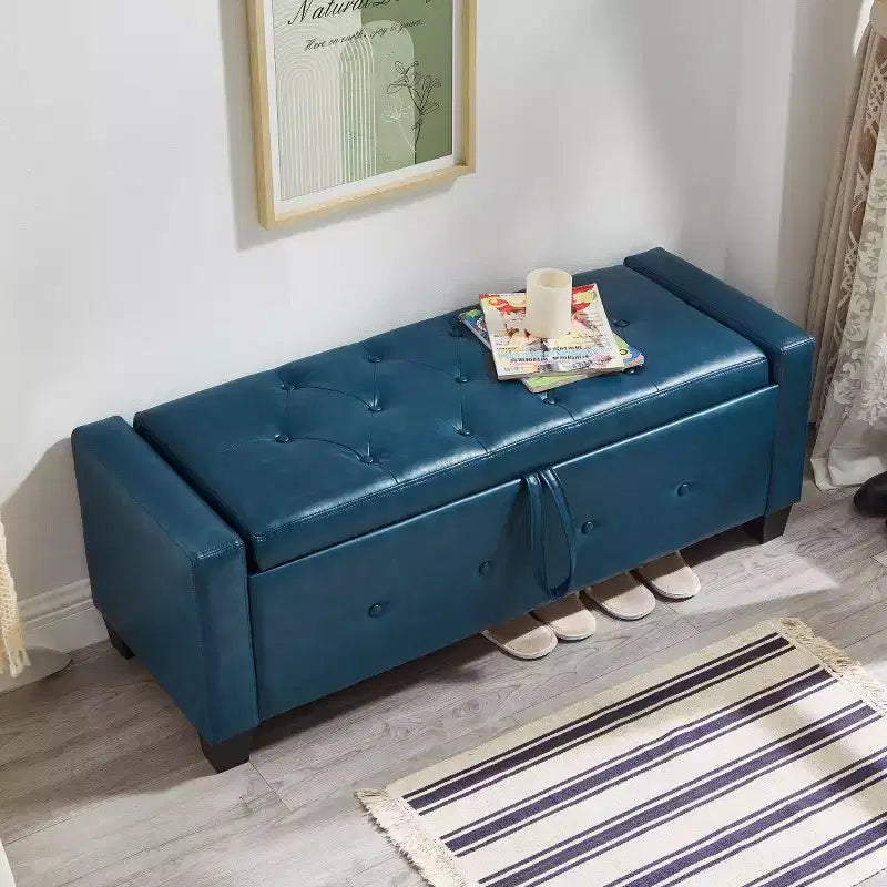 Banc de rangement moderne de 48 po en similicuir PU avec couvercle rabattable, pour le salon, la chambre ou l’entrée