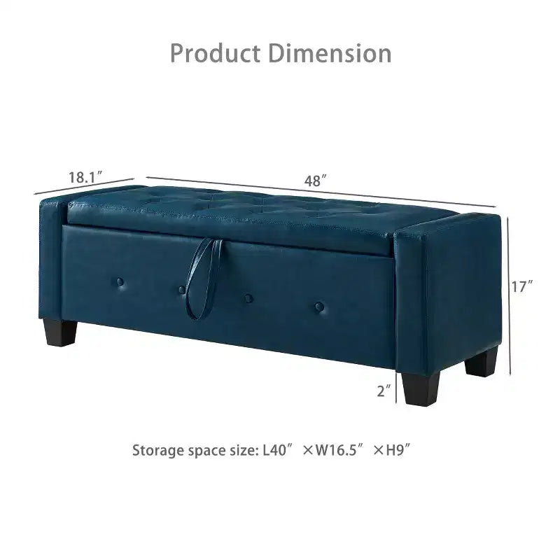 Banc de rangement moderne de 48 po en similicuir PU avec couvercle rabattable, pour le salon, la chambre ou l’entrée