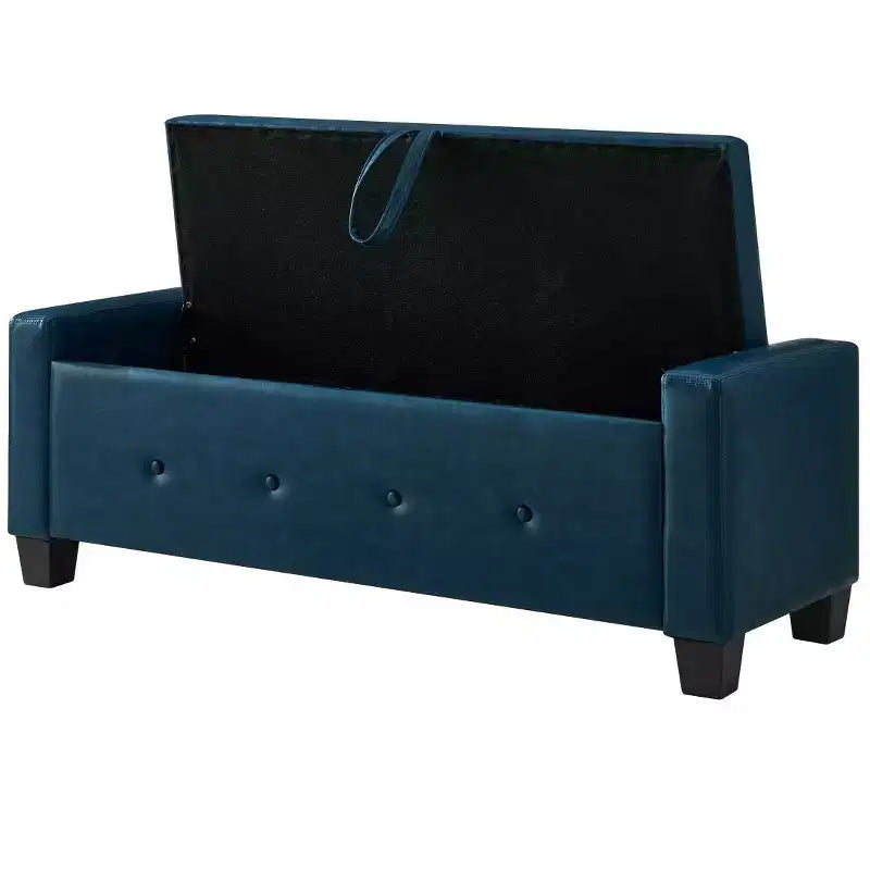 Banc de rangement moderne de 48 po en similicuir PU avec couvercle rabattable, pour le salon, la chambre ou l’entrée