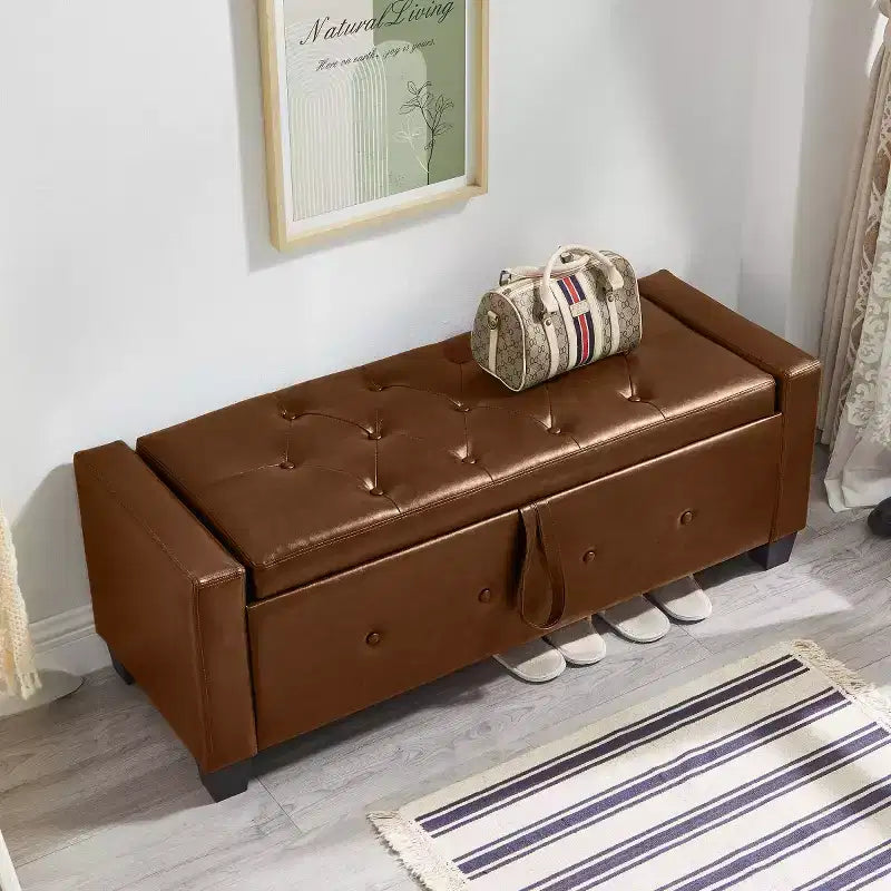 Banc de rangement moderne de 48 po en similicuir PU avec couvercle rabattable, pour le salon, la chambre ou l’entrée