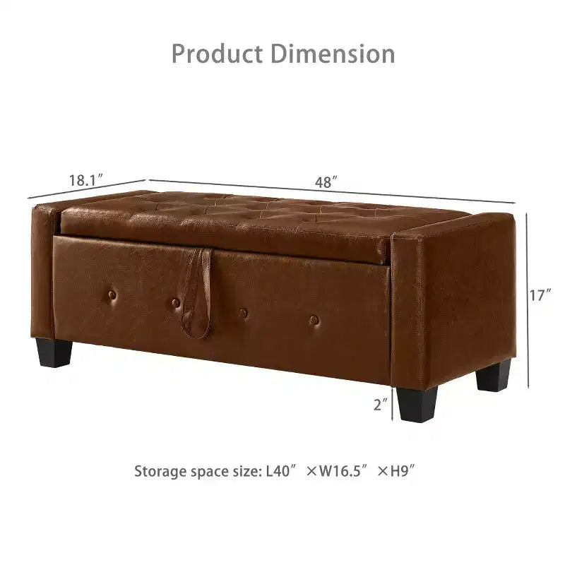 Banc de rangement moderne de 48 po en similicuir PU avec couvercle rabattable, pour le salon, la chambre ou l’entrée
