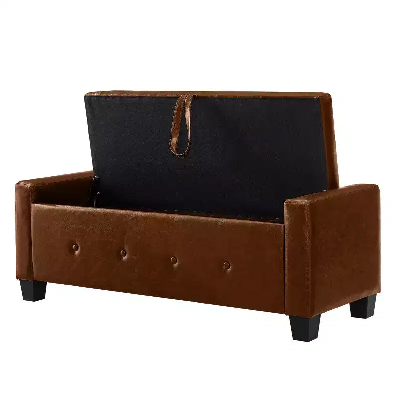 Banc de rangement moderne de 48 po en similicuir PU avec couvercle rabattable, pour le salon, la chambre ou l’entrée