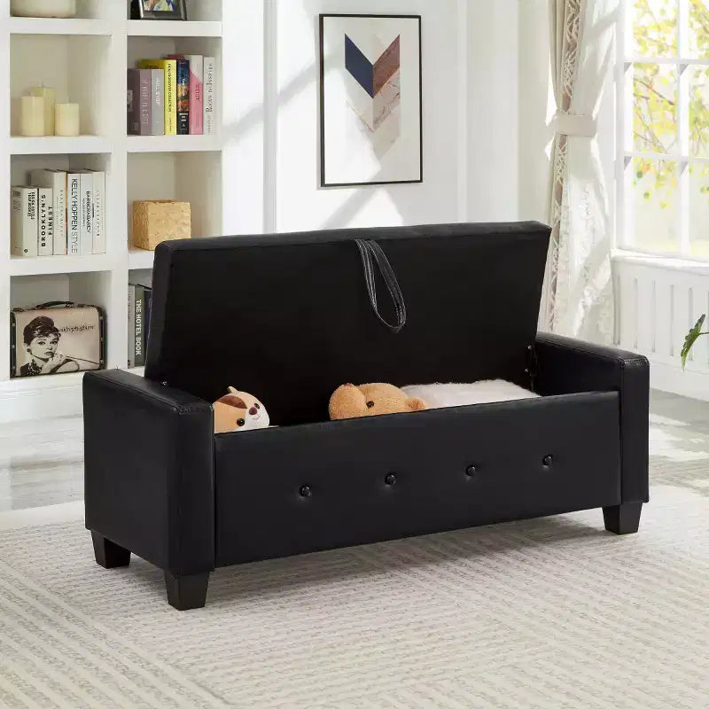 Banc de rangement moderne de 48 po en similicuir PU avec couvercle rabattable, pour le salon, la chambre ou l’entrée