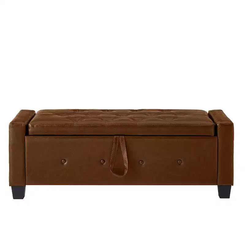 Banc de rangement moderne de 48 po en similicuir PU avec couvercle rabattable, pour le salon, la chambre ou l’entrée