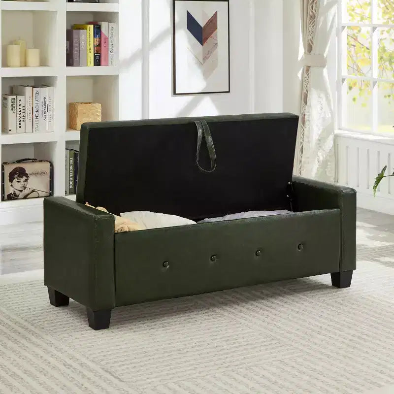Banc de rangement moderne de 48 po en similicuir PU avec couvercle rabattable, pour le salon, la chambre ou l’entrée