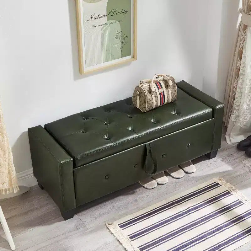 Banc de rangement moderne de 48 po en similicuir PU avec couvercle rabattable, pour le salon, la chambre ou l’entrée