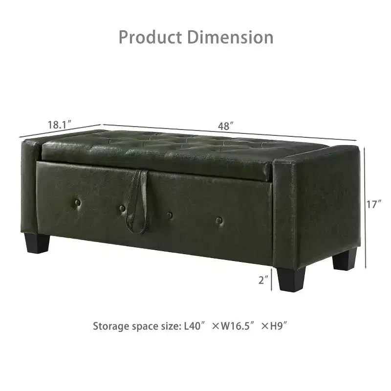 Banc de rangement moderne de 48 po en similicuir PU avec couvercle rabattable, pour le salon, la chambre ou l’entrée