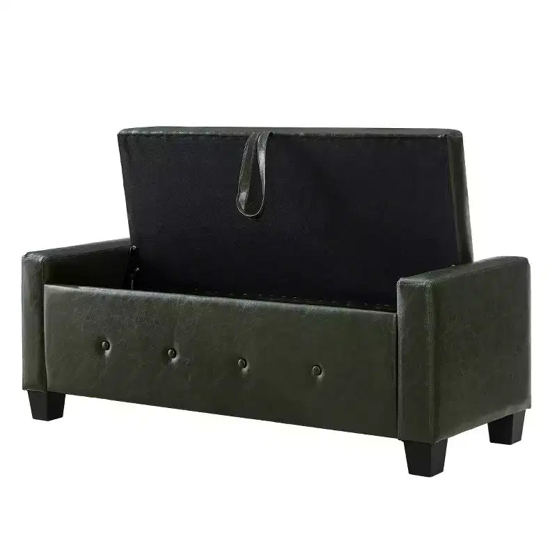 Banc de rangement moderne de 48 po en similicuir PU avec couvercle rabattable, pour le salon, la chambre ou l’entrée