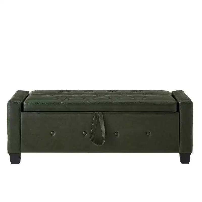 Banc de rangement moderne de 48 po en similicuir PU avec couvercle rabattable, pour le salon, la chambre ou l’entrée