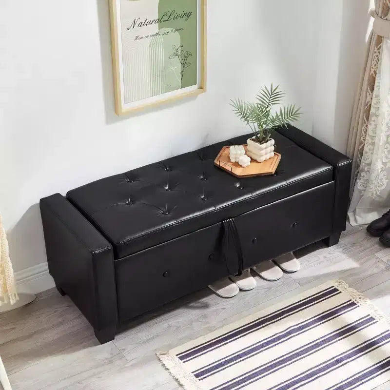 Banc de rangement moderne de 48 po en similicuir PU avec couvercle rabattable, pour le salon, la chambre ou l’entrée