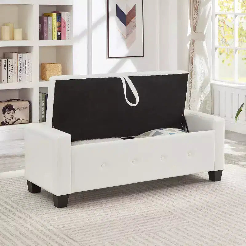 Banc de rangement moderne de 48 po en similicuir PU avec couvercle rabattable, pour le salon, la chambre ou l’entrée
