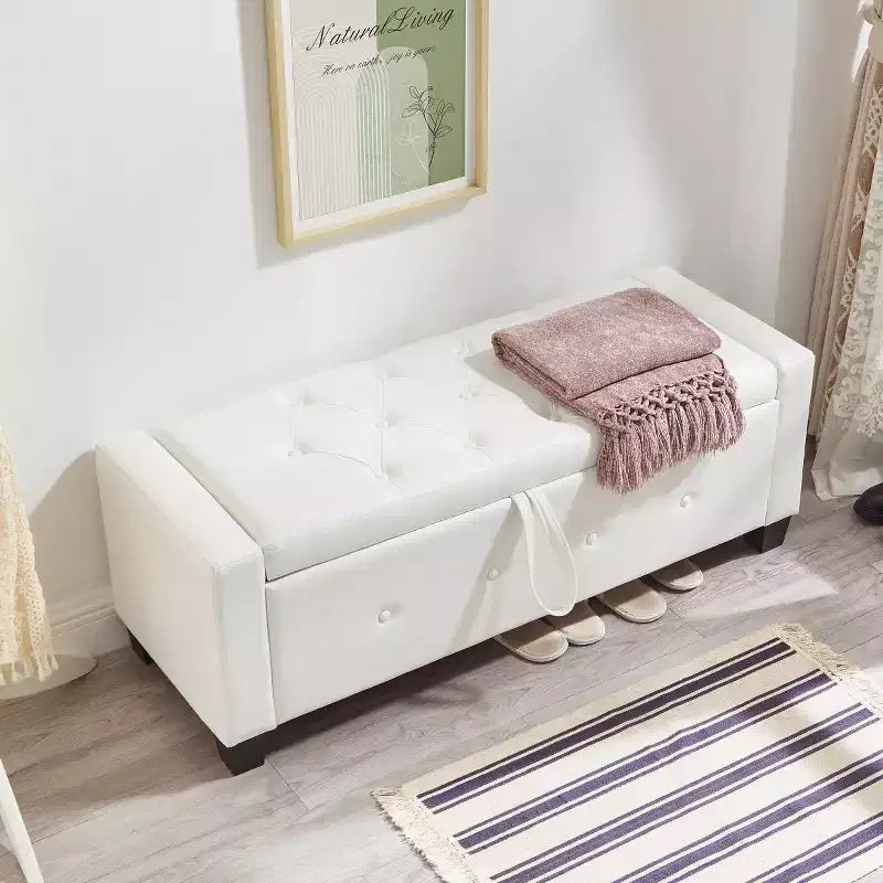 Banc de rangement moderne de 48 po en similicuir PU avec couvercle rabattable, pour le salon, la chambre ou l’entrée