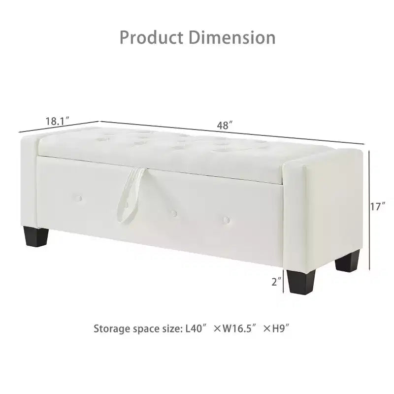 Banc de rangement moderne de 48 po en similicuir PU avec couvercle rabattable, pour le salon, la chambre ou l’entrée