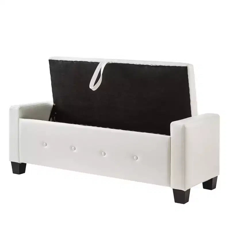 Banc de rangement moderne de 48 po en similicuir PU avec couvercle rabattable, pour le salon, la chambre ou l’entrée