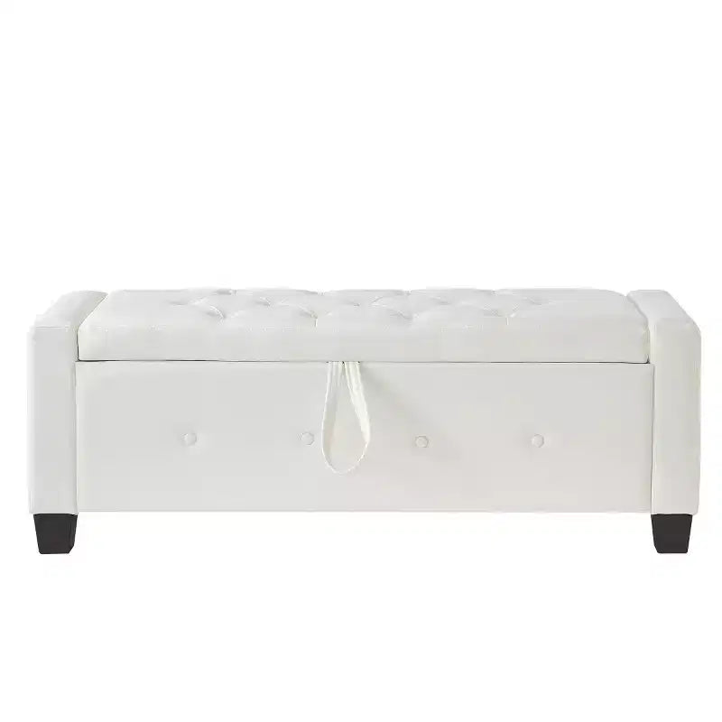 Banc de rangement moderne de 48 po en similicuir PU avec couvercle rabattable, pour le salon, la chambre ou l’entrée