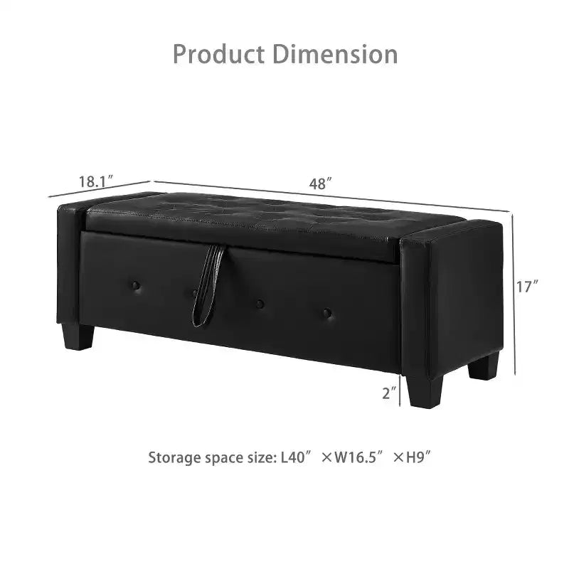 Banc de rangement moderne de 48 po en similicuir PU avec couvercle rabattable, pour le salon, la chambre ou l’entrée