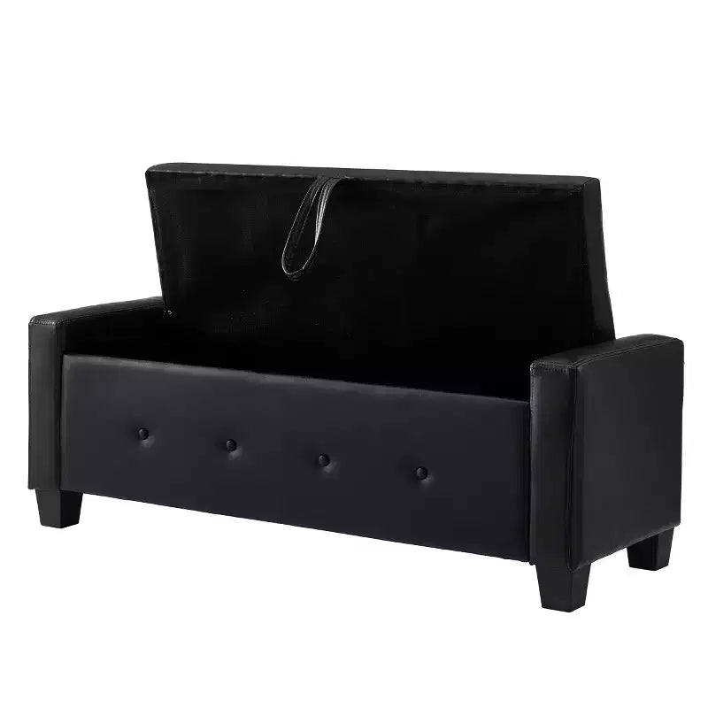 Banc de rangement moderne de 48 po en similicuir PU avec couvercle rabattable, pour le salon, la chambre ou l’entrée