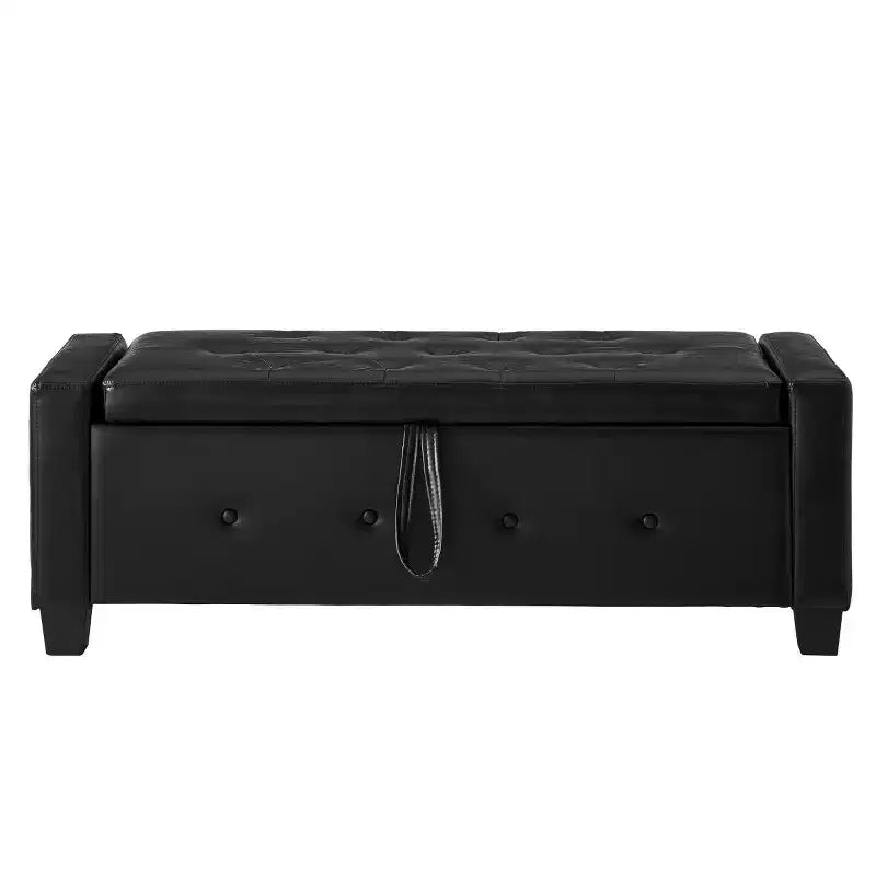 Banc de rangement moderne de 48 po en similicuir PU avec couvercle rabattable, pour le salon, la chambre ou l’entrée