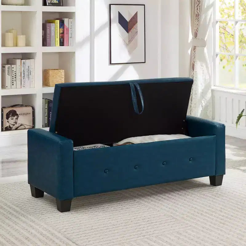 Banc de rangement moderne de 48 po en similicuir PU avec couvercle rabattable, pour le salon, la chambre ou l’entrée