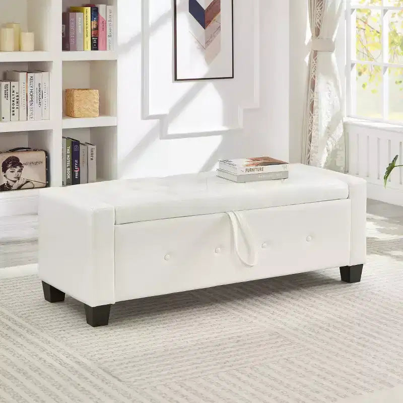 Banc de rangement moderne de 48 po en similicuir PU avec couvercle rabattable, pour le salon, la chambre ou l’entrée