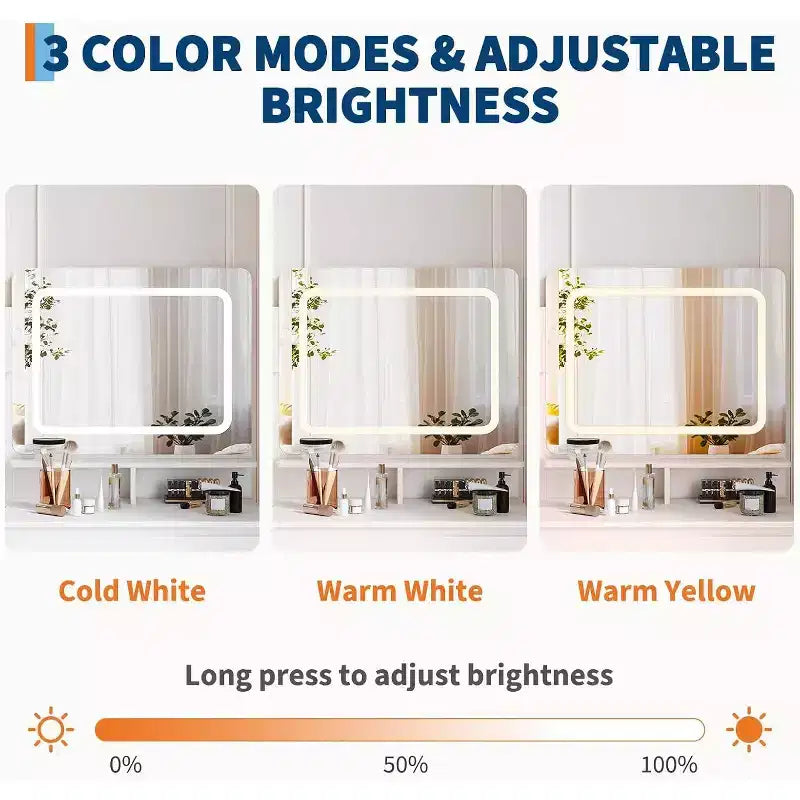 Tocador moderno con espejo LED e iluminación ajustable, mesa de maquillaje de 36 pulgadas con 4 cajones, estantes de almacenamiento, tomacorriente y puertos USB, para dormitorio