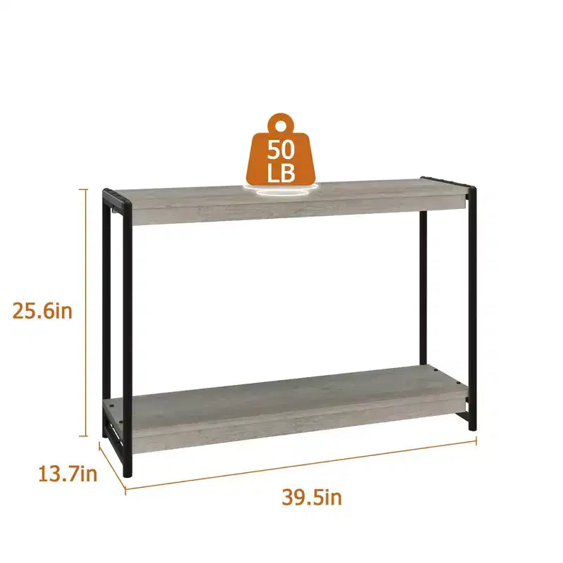 101,6 cm Konsolentisch im Landhausstil mit 2 Ablagen, grauer Tisch mit Lattenoptik für Sofa und Eingangsbereich