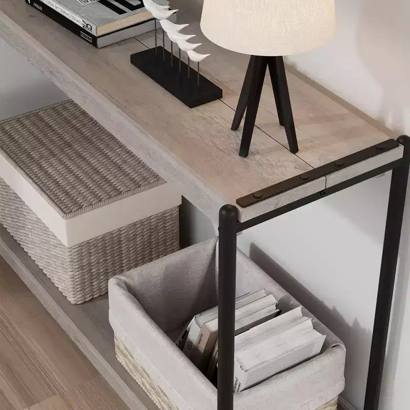 101,6 cm Konsolentisch im Landhausstil mit 2 Ablagen, grauer Tisch mit Lattenoptik für Sofa und Eingangsbereich