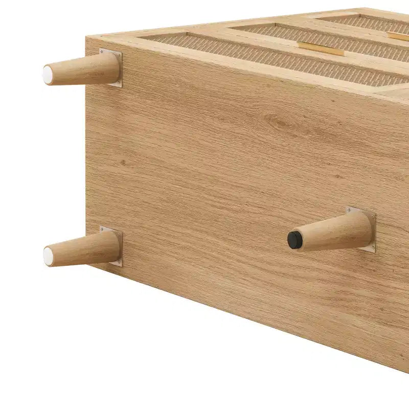 150 cm Rattan-Aufbewahrungsschrank mit 6 Schubladen und weißen Schubladenführungen, geeignet für Schlafzimmer, mit Stauraum, Natur