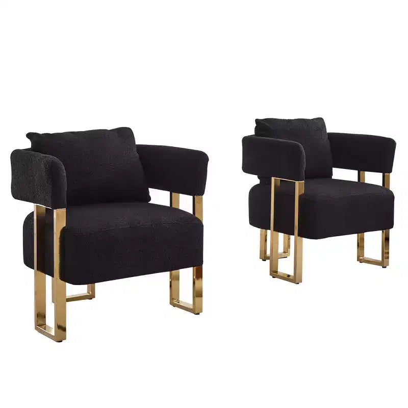 Ensemble de 2 fauteuils d’appoint modernes avec revêtement en polaire teddy et pieds en métal doré