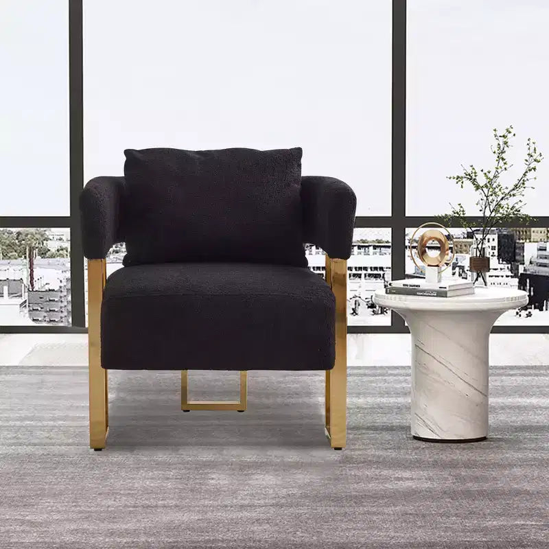 Ensemble de 2 fauteuils d’appoint modernes avec revêtement en polaire teddy et pieds en métal doré