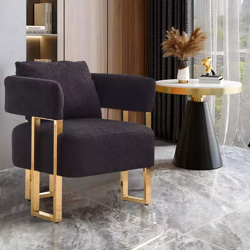 Ensemble de 2 fauteuils d’appoint modernes avec revêtement en polaire teddy et pieds en métal doré