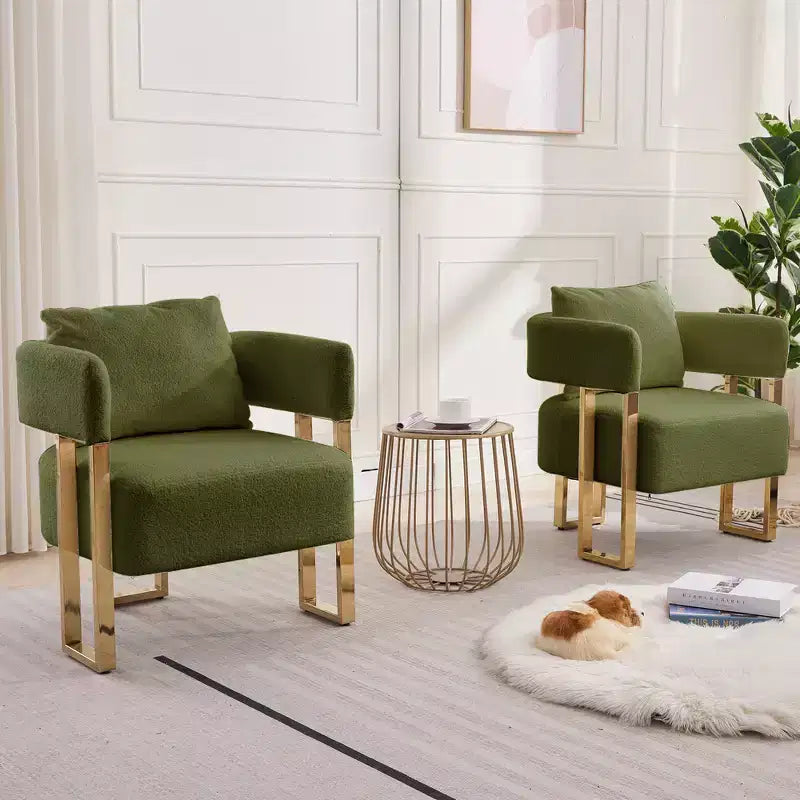 Ensemble de 2 fauteuils d’appoint modernes avec revêtement en polaire teddy et pieds en métal doré