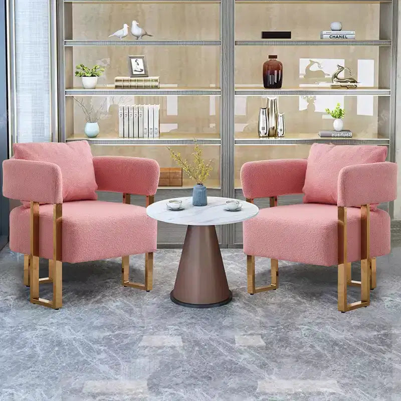 Ensemble de 2 fauteuils d’appoint modernes avec revêtement en polaire teddy et pieds en métal doré