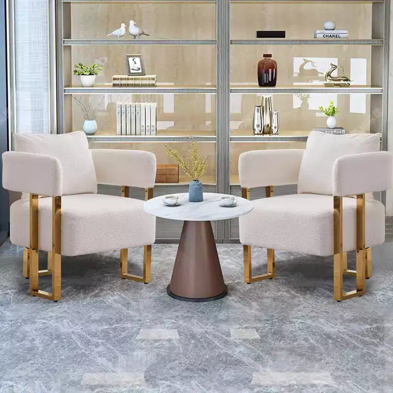 Ensemble de 2 fauteuils d’appoint modernes avec revêtement en polaire teddy et pieds en métal doré
