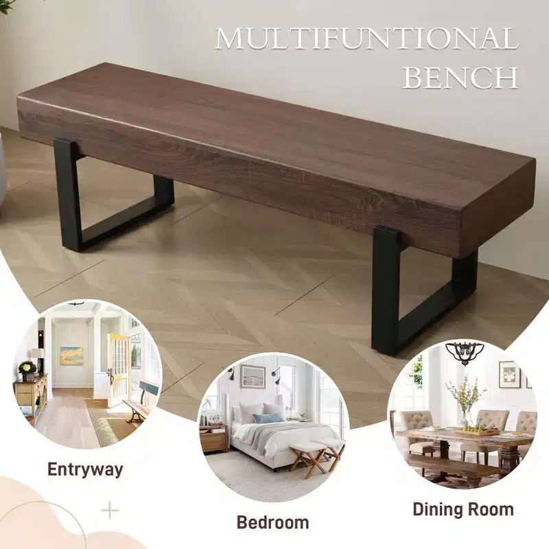 149,9 cm Sitzbank im Landhausstil mit MDF-Platte und Metallbeinen, vielseitig verwendbar