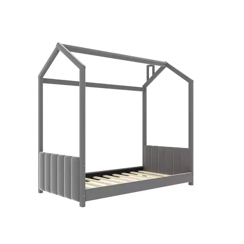 Cama aterciopelada para habitación infantil, gris
