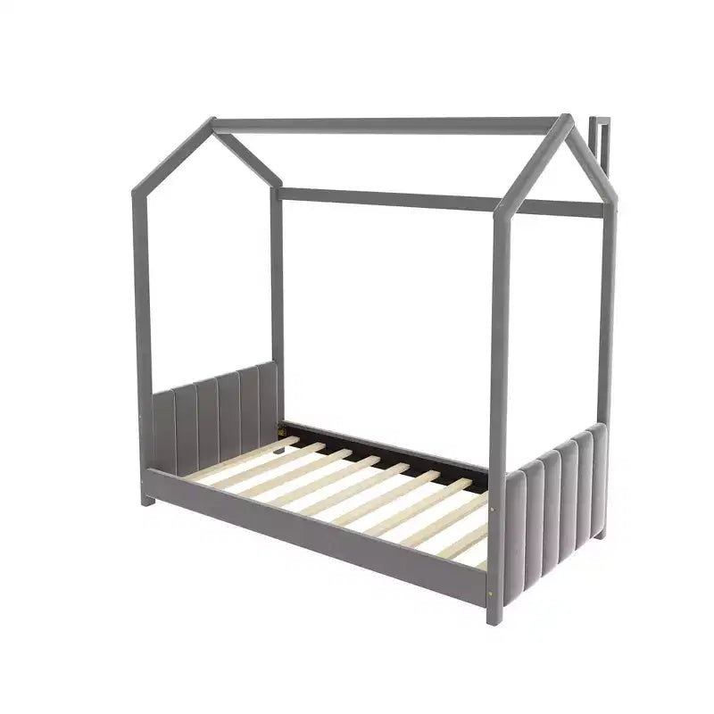 Cama aterciopelada para habitación infantil, gris