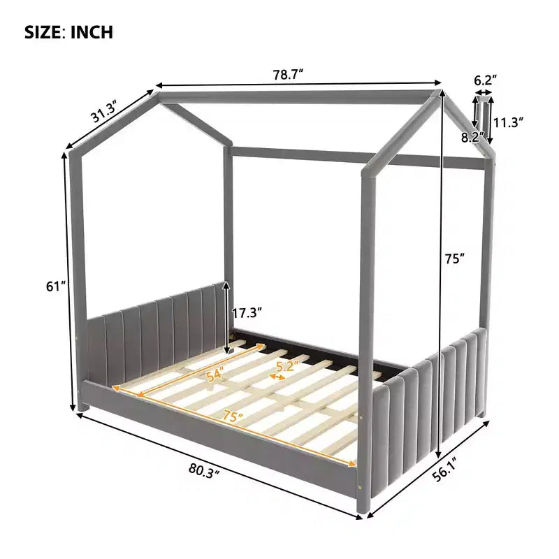 Cama aterciopelada para habitación infantil, gris