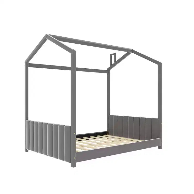 Cama aterciopelada para habitación infantil, gris