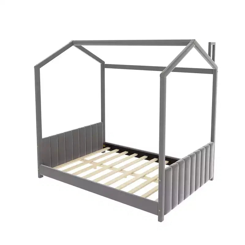 Cama aterciopelada para habitación infantil, gris