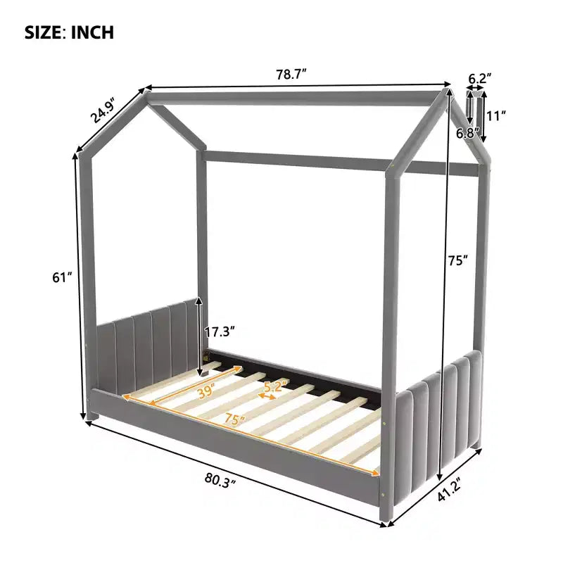Cama aterciopelada para habitación infantil, gris