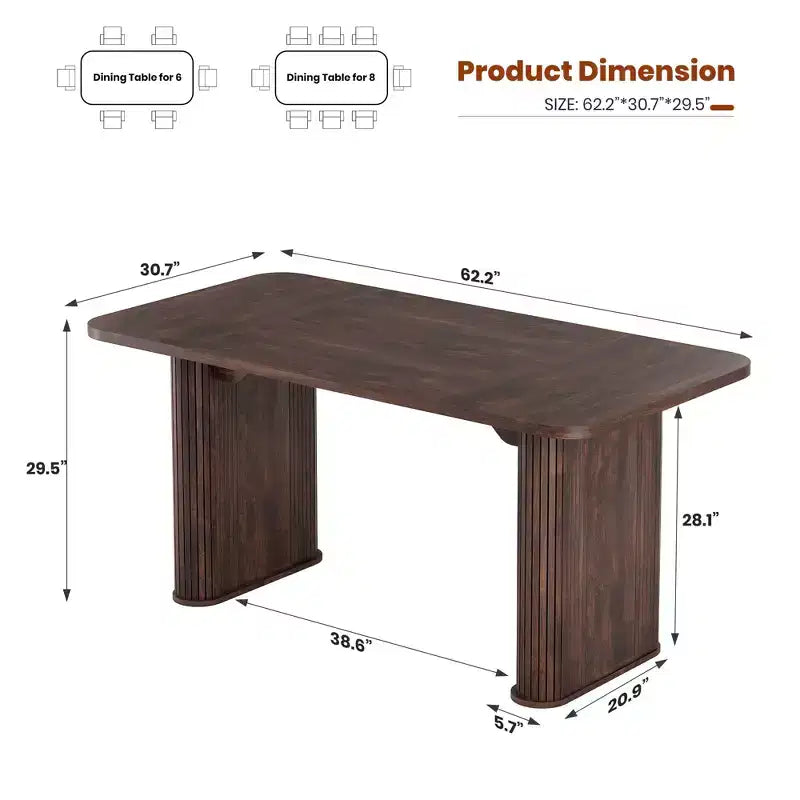 Mesa de comedor para 6-8 personas - Mesa de cocina moderna y larga de 62 con tablero grande y patas de pedestal resistentes, mesa de comedor rectangular