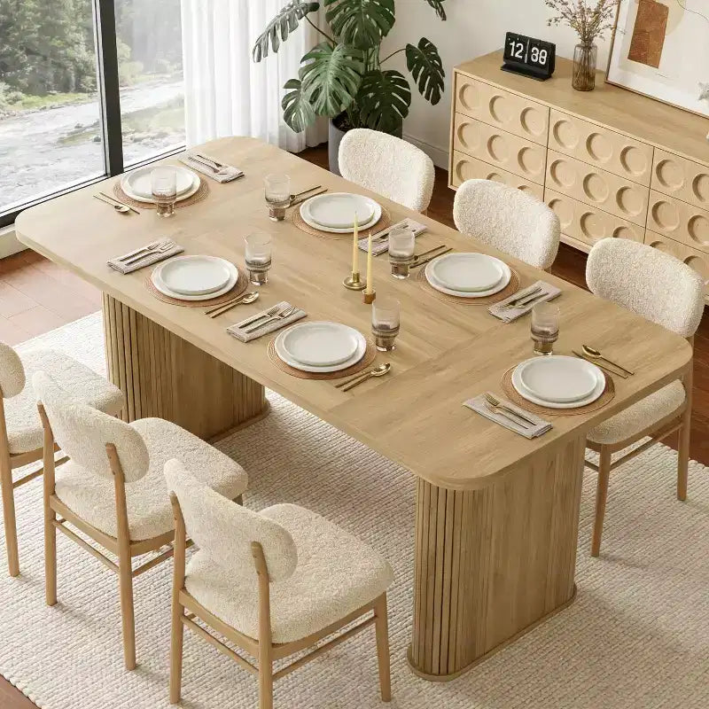 Mesa de comedor para 6-8 personas - Mesa de cocina moderna y larga de 62 con tablero grande y patas de pedestal resistentes, mesa de comedor rectangular